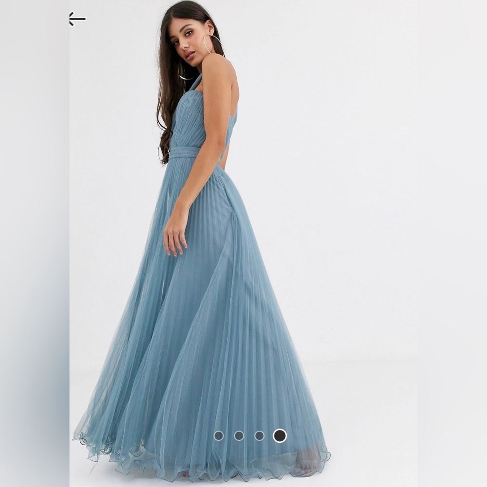 ASOS design Tall One Shoulder Blue Tulle Maxi Dress